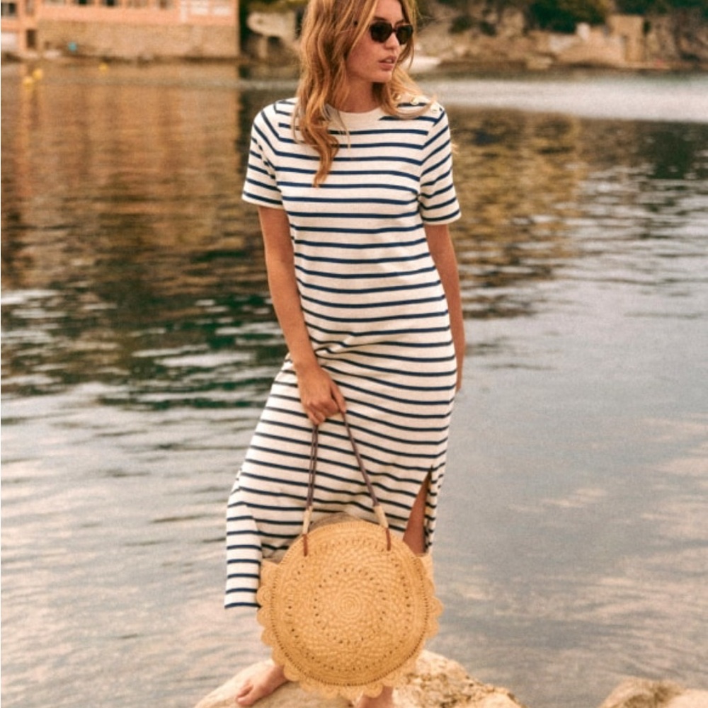 Sezane EMY dress ecru/navy stripes size S